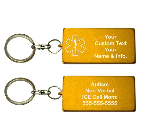 Custom Medical Id Key Chain Rectangle Two Pack Emidct55