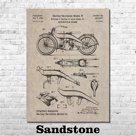 Harley Davidson Motorcycle Patent Print Art 1924 Etsy