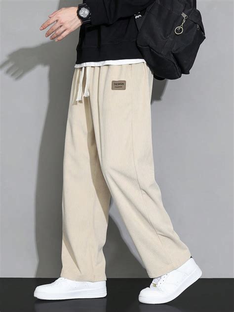 Men Letter Patched Detail Drawstring Waist Pants Shein Usa