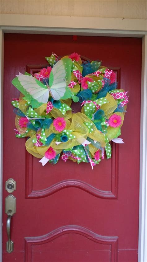 Butterfly Deco Mesh Wreathspring By Craftyandshicdesigns On Etsy