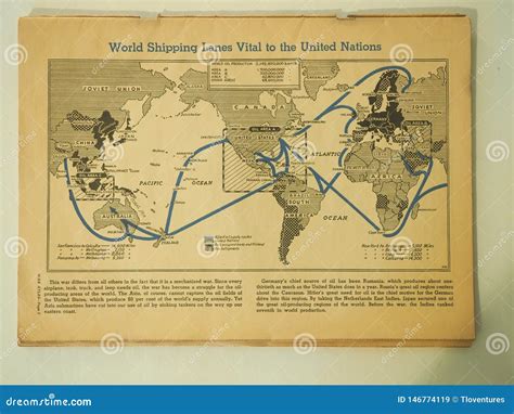 Map of World Shipping Lanes Vital To the UN in 1943 Editorial Stock Image - Image of beige ...