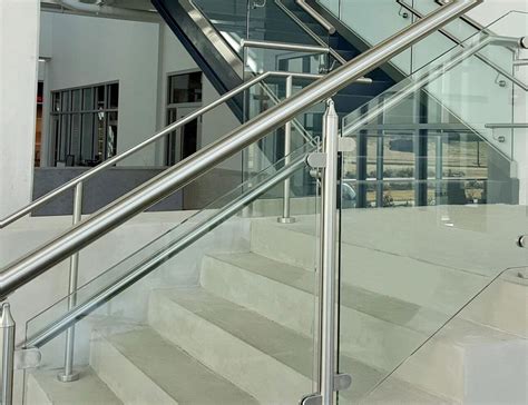 Silver Stainless Steel Glass Railing For Offices Material Grade