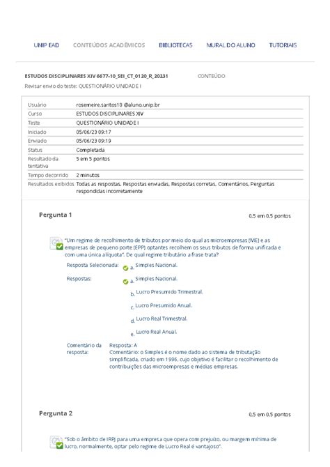 Question Rio Unidade I Estudos Disciplinares Xiv Revisar Envio Do