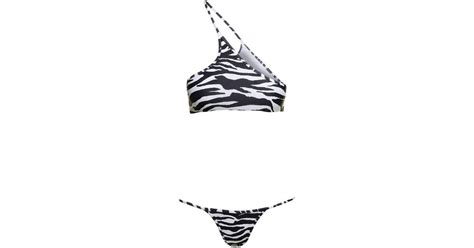 The Attico One Shoulder Bikini Set With All Over Zebra Print In