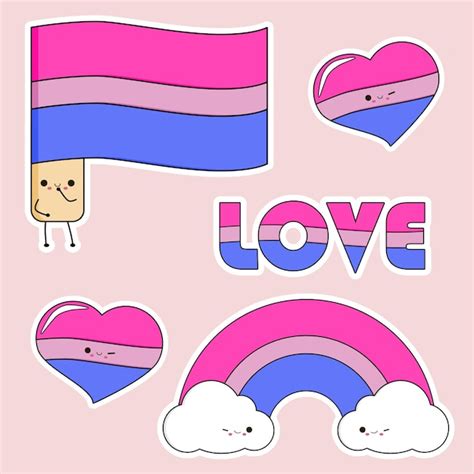 Premium Vector Bisexual Lgbt Flag Rainbow Love Hearts Kawai