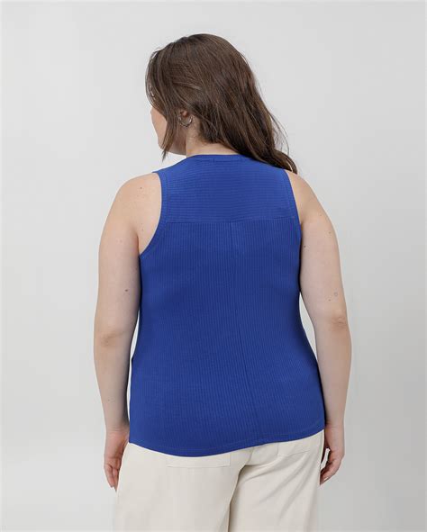 Riachuelo Regata Plus Size Feminina Canelada Azul AK Plus By