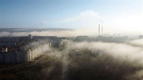 Premium Photo | Aerial drone view of chisinau at foggy weather moldova