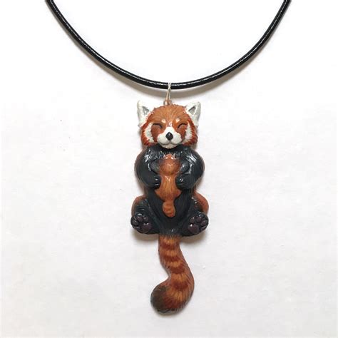 Red Panda Necklace Polymer Clay Red Panda Charm Mother And Etsy