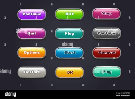 Cartoon Buttons Colorful Video Game Ui Elements Restart And Continue