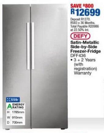 Defy Satin Metallic Side By Side Freezer Fridge 559L Offer At OK Furniture