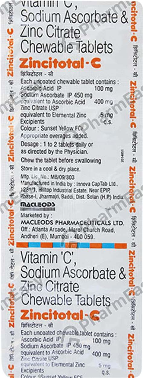 Buy Zincitotal C Strip Of 10 Chewable Tablets Online At Flat 15 OFF