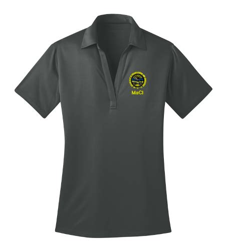 Maci Port Authority Ladies Silk Touch Performance Polo Steel Grey Black Maci Port Authority