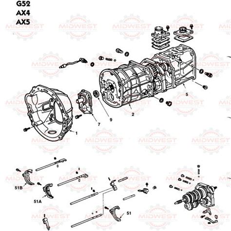 Parts Illustration Toyota AX4, AX5 and G52 Speed Manual Transmission ...