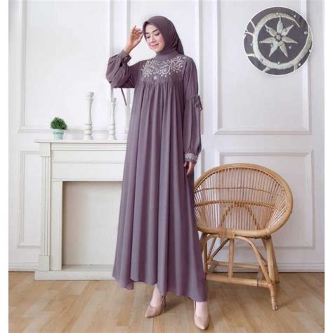 Jual WomenStyle Co Gamis Sultan NAYLA Set Hijab Model Lengan Balon Bahan Nude M Jakarta