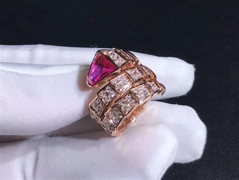 Bvlgari K Rose Gold Full Pav Diamonds And A Rubellite Serpenti Viper