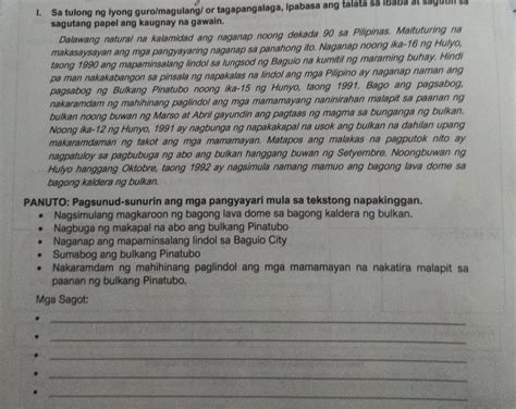 PANUTO Pagsunud Sunurin Ang Mga Pangyayari Mula Sa Tekstong