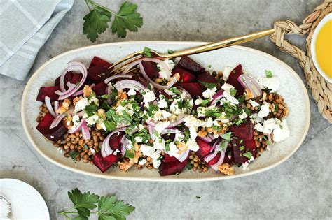 Vegetarischer Linsen Rote Beete Salat Mit Feta