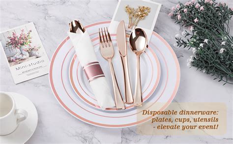 Amazon Bestvip Pcs Rose Gold Plastic Dinnerware Set Disposable