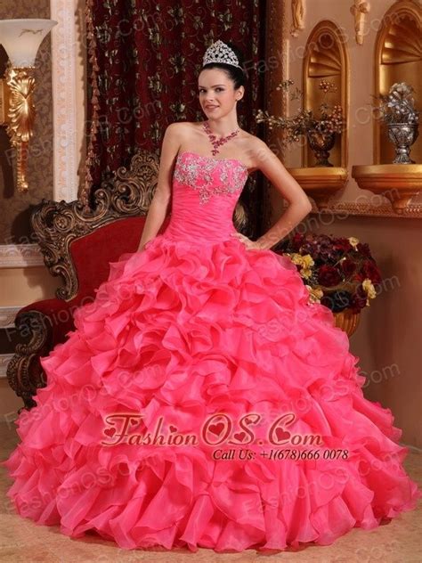 Informal Hot Pink Quinceanera Dress Strapless Organza Beading And