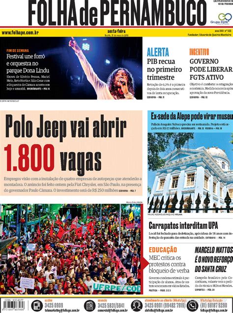 Capa Folha De Pernambuco Sexta 31 De Maio De 2019