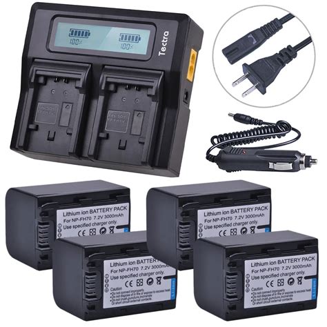 4Pcs 3000mAh NP FH70 NP FH70 NPFH70 Camera Battery LCD Rapid Charger