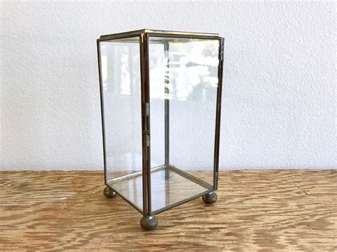 Upright Glass Box Glass Brass Curio Box Vertical Glass Display Case W Door Lidded Glass