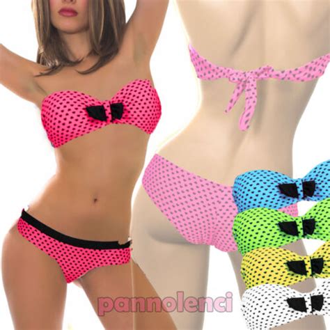 Bikini Costume Bagno Donna Moda Mare CUORI Due Pezzi PUSH UP Lacci