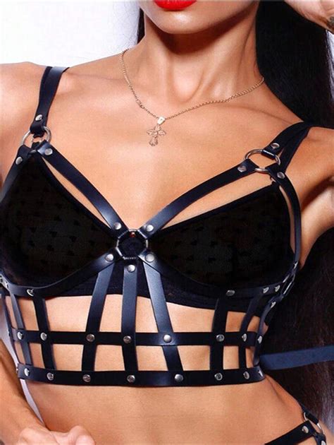 Women Pu Leather Harness Body Bondage Lingerie Nightclub Straps Bra