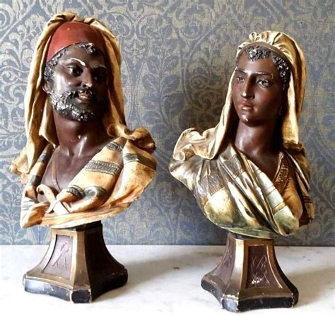 2 Art Nouveau Period Plaster Moors Busts Hand Painted Decorations