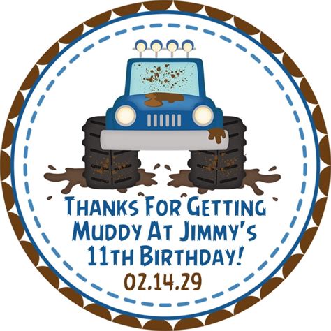 Blue Mudding Monster Truck Birthday Party Stickers Mudding Etsy