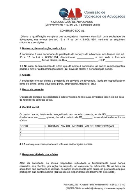 Modelo De Contrato Abertura De Empresa Vários Modelos