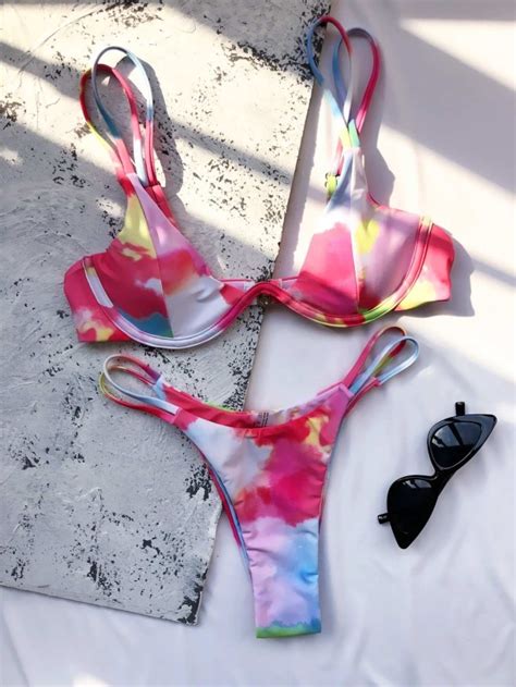 Tie Dye Underwire High Cut Bikini Swimsuit