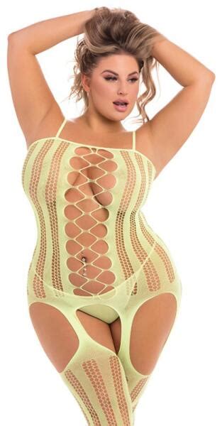 Pink Lipstick Lingerie Bodystocking Fake News Galben Neon Plus Size Cat Suit Preturi