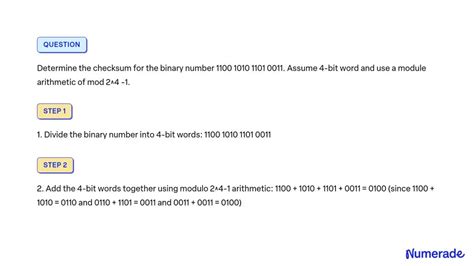 SOLVED Determine The Checksum For The Binary Number 1100 1010 1101