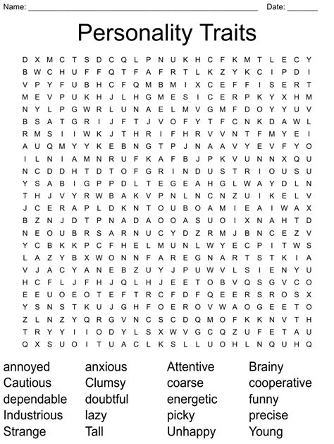 Personality Traits Word Search Wordmint