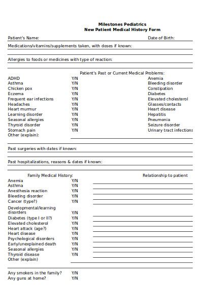 Sample Patient History Form