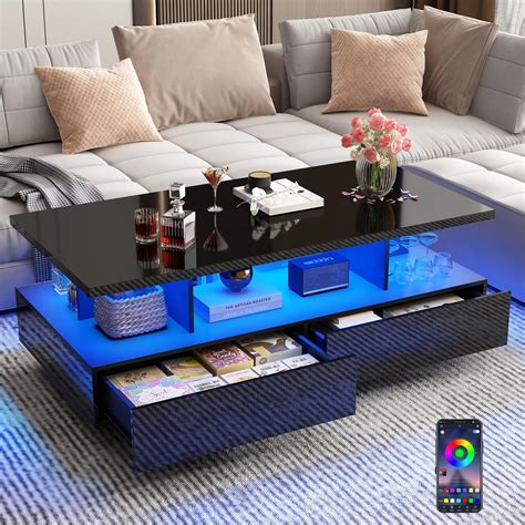 Amazon Jiteentarou Led Coffee Table W Storage Drawers App