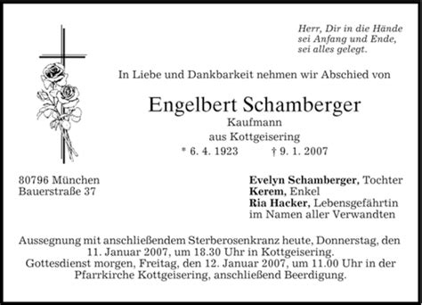 Traueranzeigen Von Engelbert Schamberger Trauer Merkur De