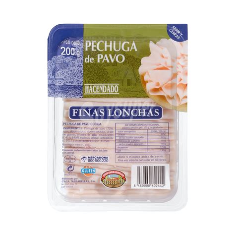 Hacendado Fiambre Pechuga Pavo Lonchas Finas Paquete G