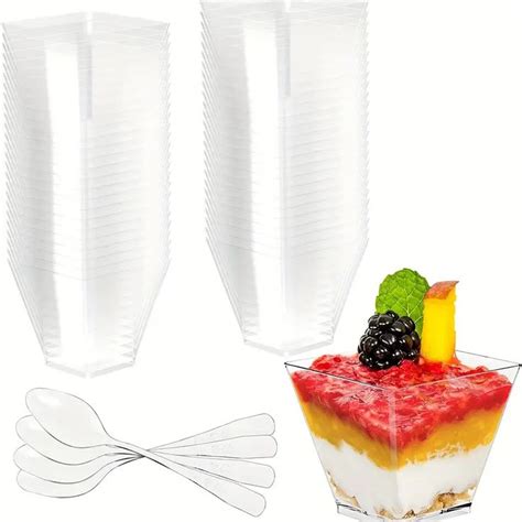 50pcs Dessert Cups With Spoons 60ml 2oz Dessert Plastic Cup Reusable