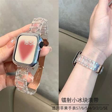 Apple Watch手錶錶帶 適用applewatch S8鐳射透明iwatch蘋果手表帶se1234567代冰川腕帶 蝦皮購物