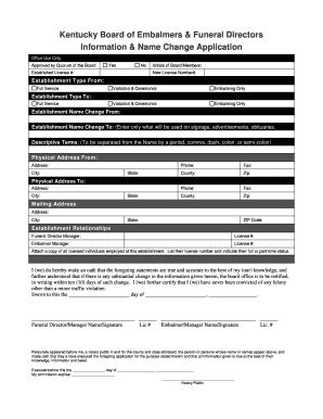 Fillable Online Kentucky Board Of Embalmers Funeral Directors Fax