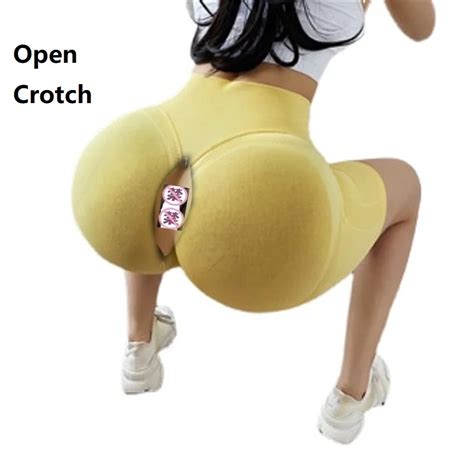 Women S Open Crotch Pants Convenient Sexy Hip Lifting Yoga Pants High Waist Hip Lift Sports