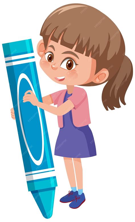 Premium Vector Cute Girl Holding Giant Crayon