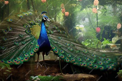 Premium AI Image | Peacock Showing Its Feathers In Nature Habitat