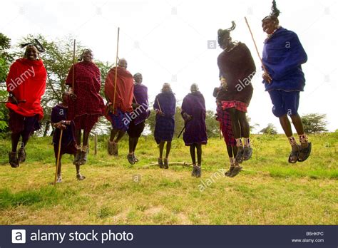 Maasai Warriors Dancing Jumping Kenya High Resolution Stock Photography