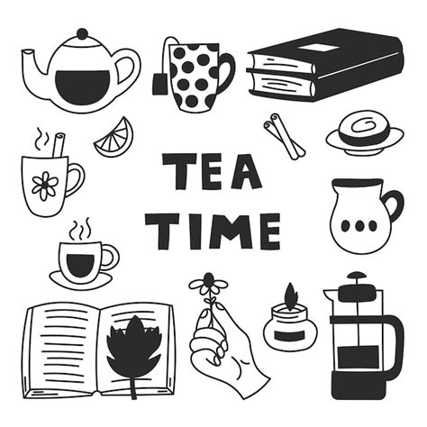 Premium Vector Tea Time Doodle Elements Set Hygge Cozy Clipart Hot