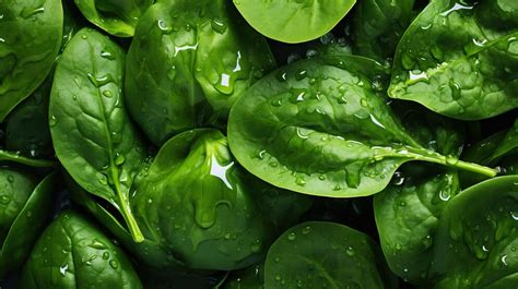 Premium Ai Image Fresh Green Spinach Leaves With Water Drops