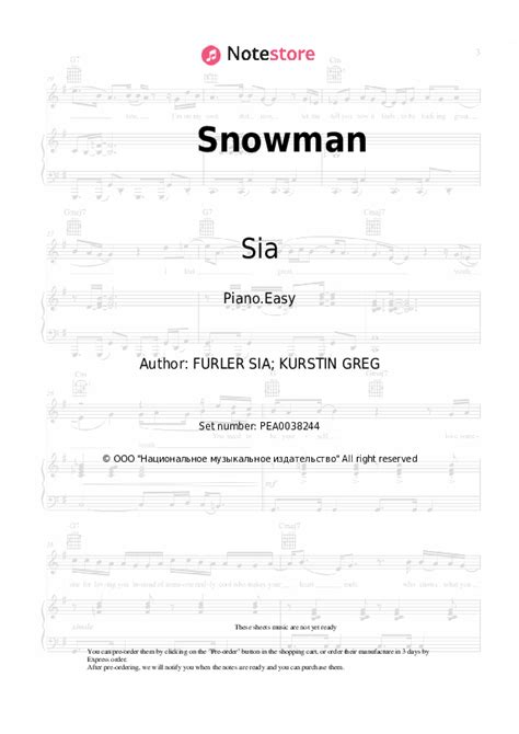 Snowman piano sheet music easy Sia in Note-Store.com | Piano.Easy SKU PEA0038244