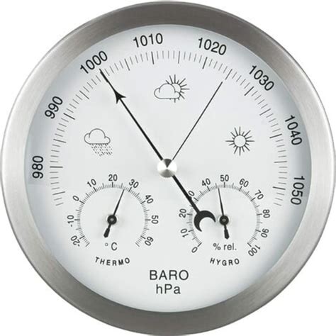 Analog väderstation 3 i 1 rostfritt stål Ø132 mm Barometer